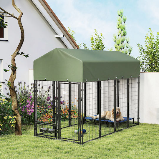 Pawhut Metal Dog House with Door Outdoor Green