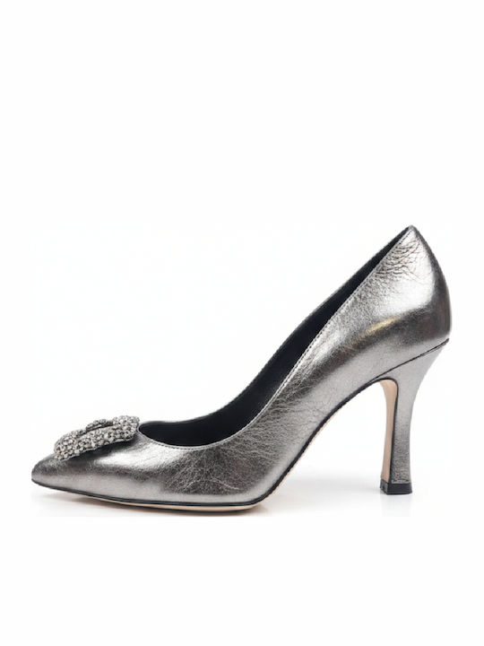 Pointed Toe Heels with High Heel Silver 1-Silver
