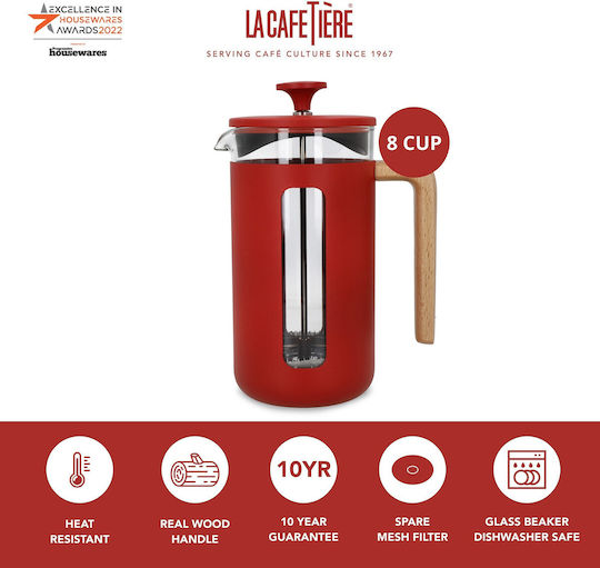 Manual Filter Coffee Maker Made of Borosilicate Glass 1l Pisa Red La Cafetiere