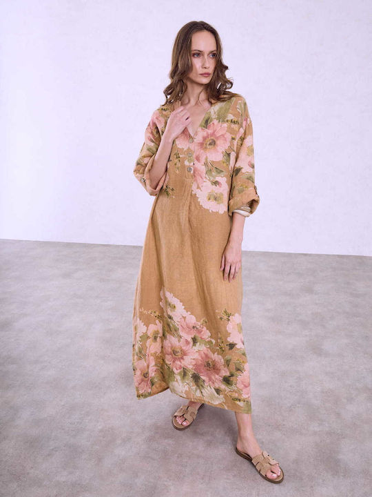 Celestino Damenkleid Maxi Leinen Loose Fit Kamel