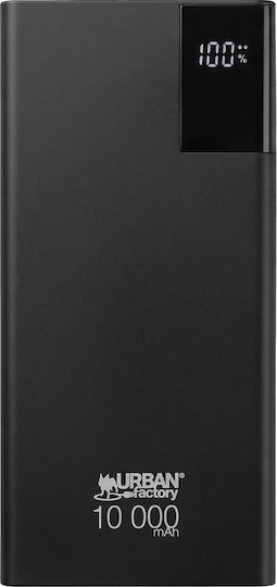 Urban Factory Външна Батерия 10000mAh с 2 USB-A Изходни Порта и USB-C Изходен Порт Черна