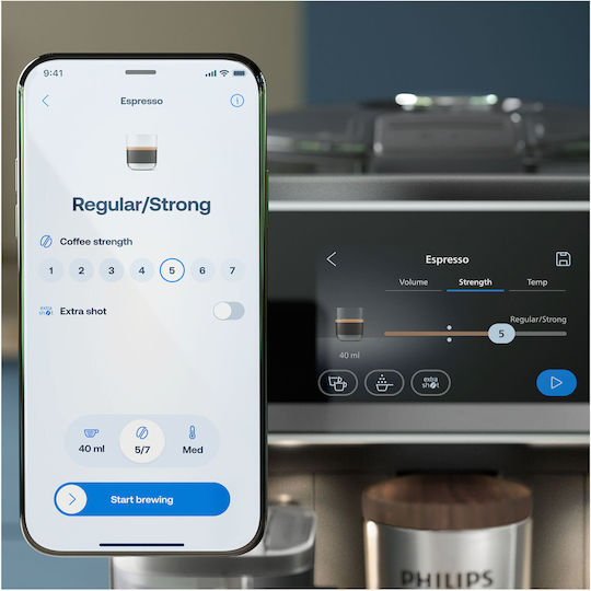 Philips Café Aromis Серия 8000 Автоматична Еспресо Машина 1500W Налягане 15bar за Капучино с Мелачка и Wi-Fi Сива EP8757/12