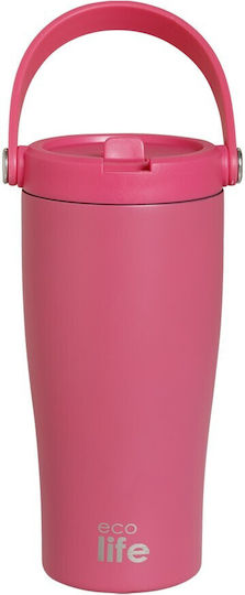 Ecolife Ecolife Thermosflasche Rostfreier Stahl Kunststoff BPA-frei 600ml Magenta mit Stroh und Handgriff