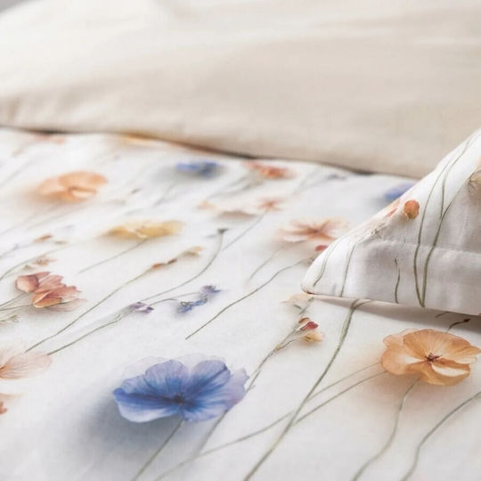 Pucioasa Duvet Cover Set 240x250cm Double With 2 Pillowcases & 1 Bed Sheet Colorful Flowers