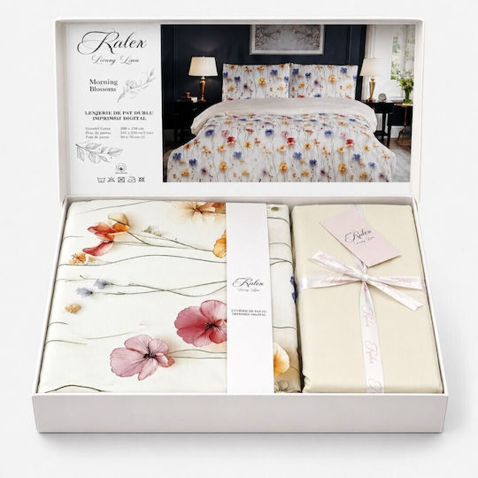 Pucioasa Duvet Cover Set 240x250cm Double With 2 Pillowcases & 1 Bed Sheet Colorful Flowers