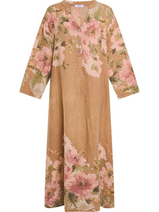 Celestino Damenkleid Maxi Leinen Loose Fit Kamel