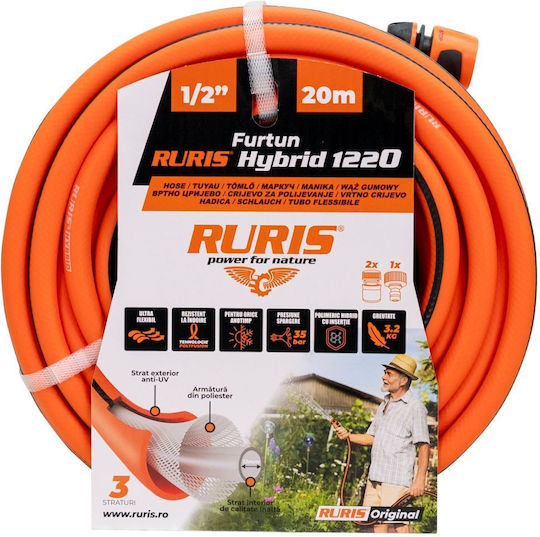 Ruris Hybrid1220 Furtun Gradinarit 30 M 1/2 Inch 3 Straturi Polifuziune 35 Bar Anti-răsucire