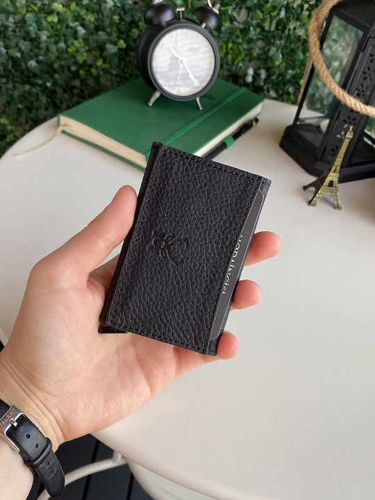 Кожен Мъжки Портфейл за Карти с RFID Черен