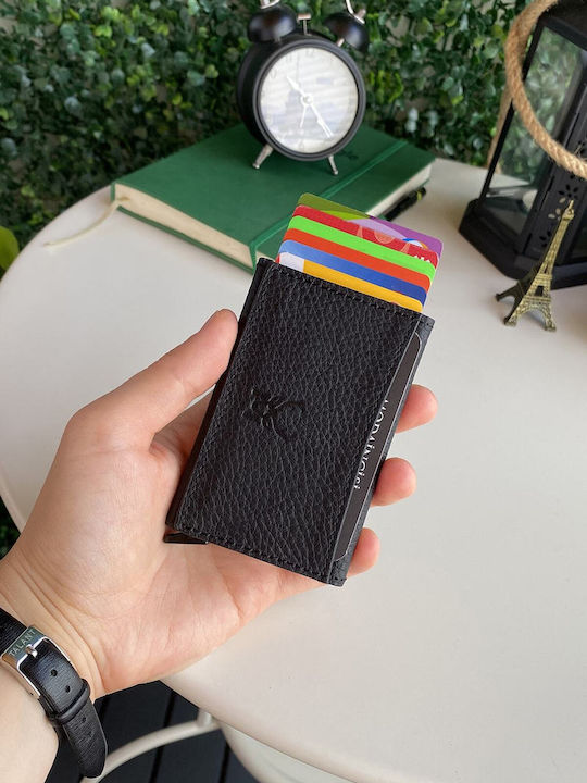 Мъжки Кожен Портфейл за Карти с RFID Черен