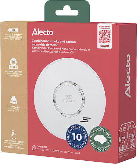 Alecto Smoke Carbon Monoxide Detector 2 In 1 10-year Battery Life White