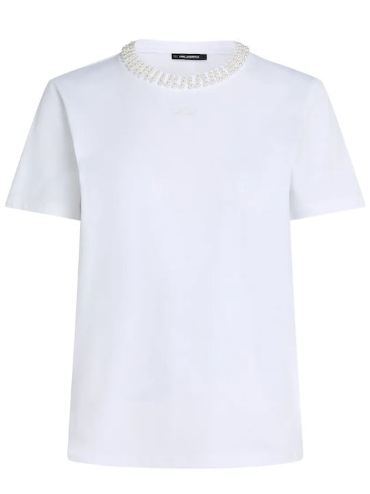 Γυναικείο T-shirt Faux-pearl Neck