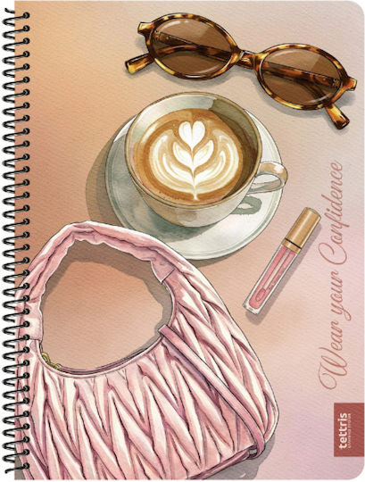 Tettris Spiral School Notebook Ruled A4 60 Paper Sheets 2 Subjects Various Designs