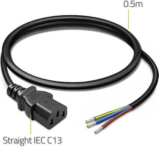 Qoltec Iec C13 Power Cable Stripped Soldered Pure Copper Cu 3x0.75 Mm² 0.5 M