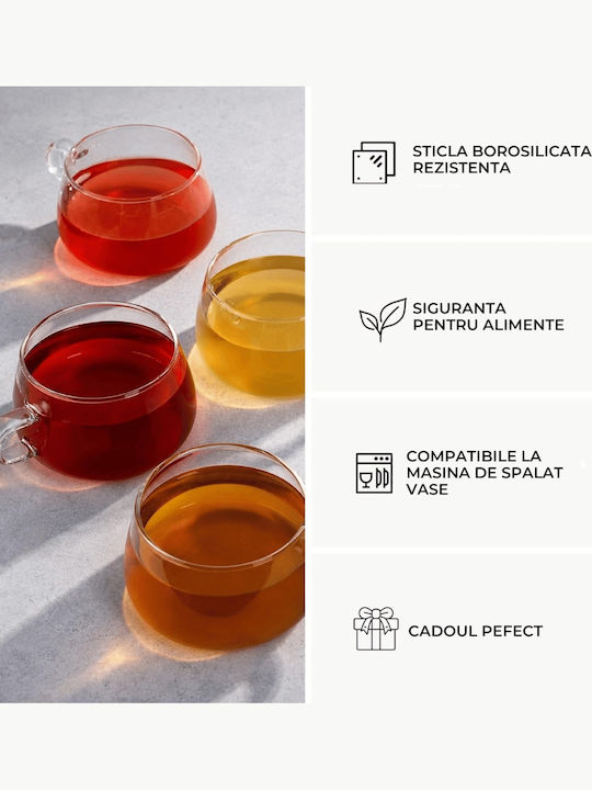 Miamio Set Cesti De Ceai Din Bambus Transparente 280ml 4 Bucăți