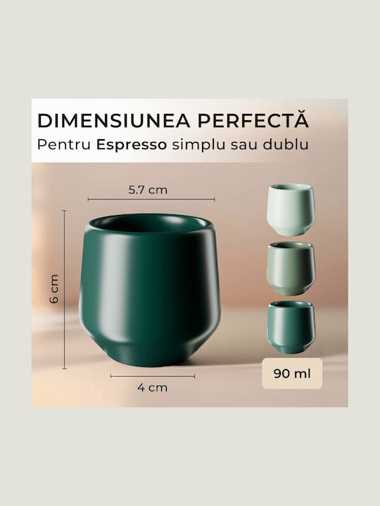 Miamio Set Cesti Espresso Ceramice Verzi 90ml 4 Bucăți
