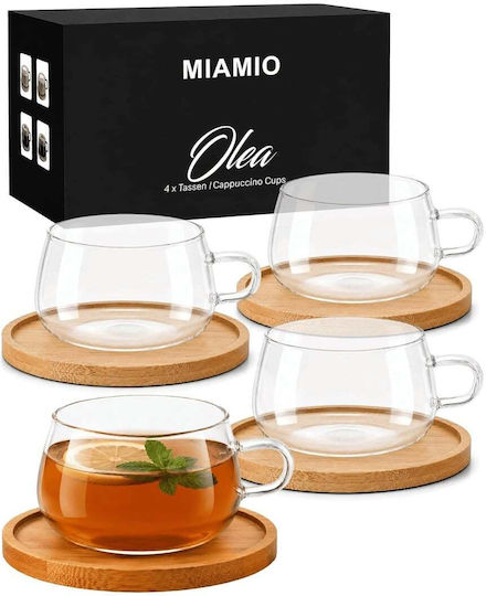 Miamio Satz Tassen Tee Bamboo Transparente 280ml 4 Stück
