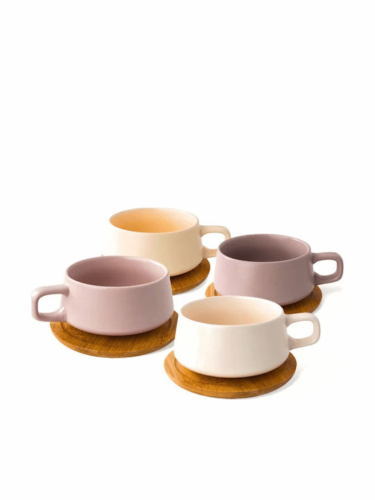Miamio Set Cesti Cappuccino Bambus Roz 320ml 4 Bucăți