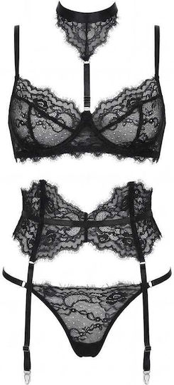 Black Lingerie Set 3 Pieces Spalexline Sx1031