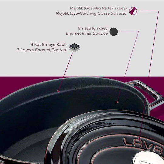 Lava Premium Γάστρα Οβάλ Μαντεμένια με Γυάλινο Καπάκι 29x29cm 4.7lt