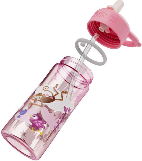 Affenzahn Tritan Kids Water Bottle Made of Tritan Plastic with Straw Non Spill Multicolour 430ml