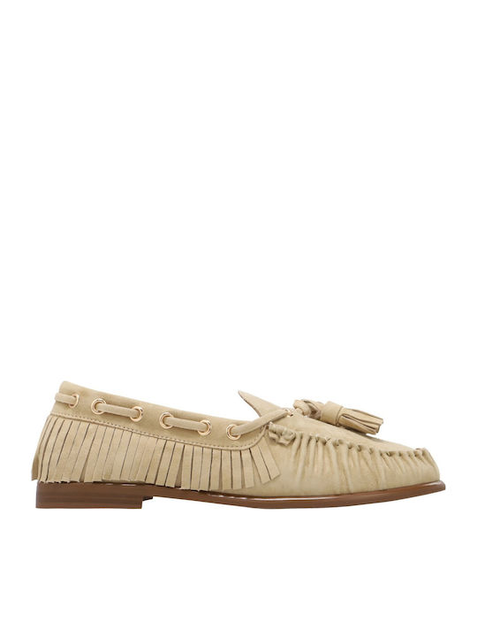 Leather Women's Loafers In Beige Colour