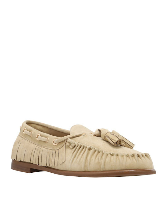 Leather Women's Loafers In Beige Colour