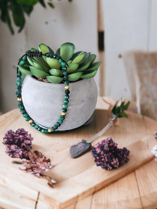 Bratara Din Snur Miland Pentru Femei Cu Accesorii Din Argint Și Pietre Semiprețioase Malachit Natural