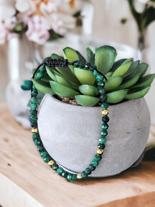 Bratara Din Snur Miland Pentru Femei Cu Accesorii Din Argint Și Pietre Semiprețioase Malachit Natural