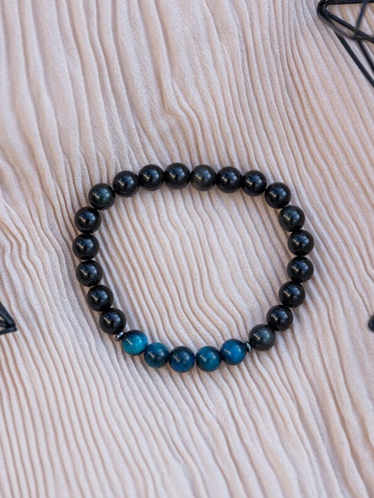 Brățară Handmade Pentru Bărbați Kareem Din Obsidian Cu Cristale Ochi Protector Albastru Regal Mărgele 8mm