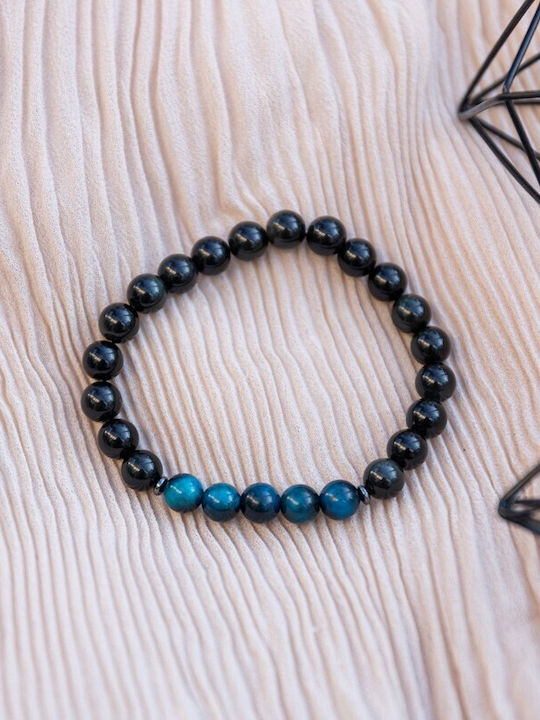 Brățară Handmade Pentru Bărbați Kareem Din Obsidian Cu Cristale Ochi Protector Albastru Regal Mărgele 8mm