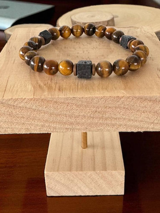 Handmade Men's Elastic Bracelet Silas Made Tiger Eye Lava Stone