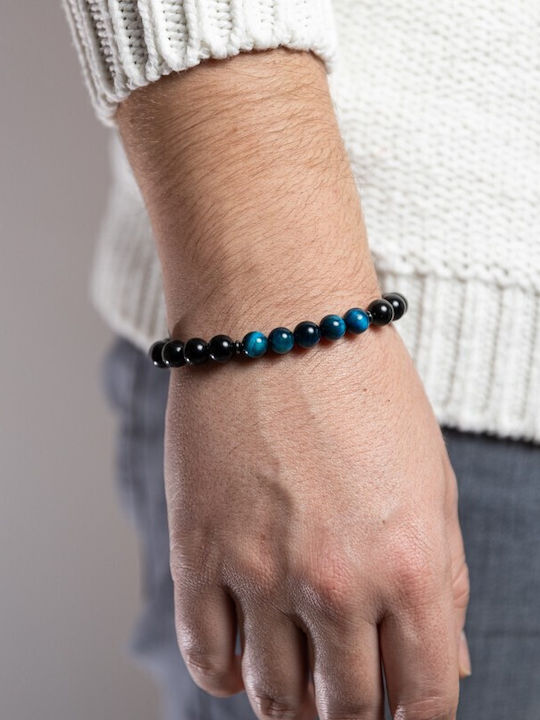 Brățară Handmade Pentru Bărbați Kareem Din Obsidian Cu Cristale Ochi Protector Albastru Regal Mărgele 8mm