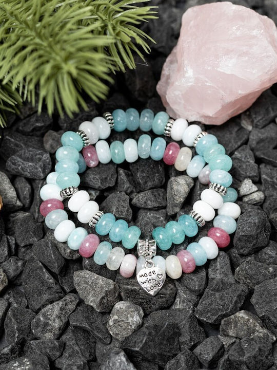 Dalia Set Handmade Women's Bracelets Made Natural Morganite Stones Heart Charm