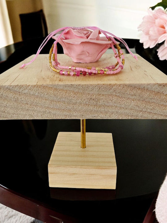 Bratara Roz Handmade Snur Paty Cu 3 Straturi Miyuki Cu Turmalina Roz Placata Cu Argint Aurit