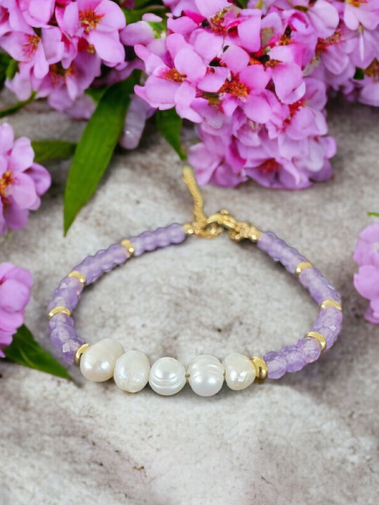 Natya Friendship Bracelet Made Amethyst Crystals Natural Pearls