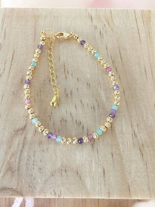 Brățară Elegantă Handmade Pentru Femei Imani Ametist Roz Turmalină Amazonit Argint 925 Plăcută Cu Aur Mărgele
