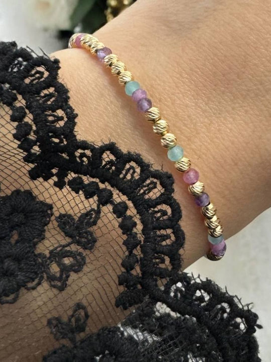 Brățară Elegantă Handmade Pentru Femei Imani Ametist Roz Turmalină Amazonit Argint 925 Plăcută Cu Aur Mărgele
