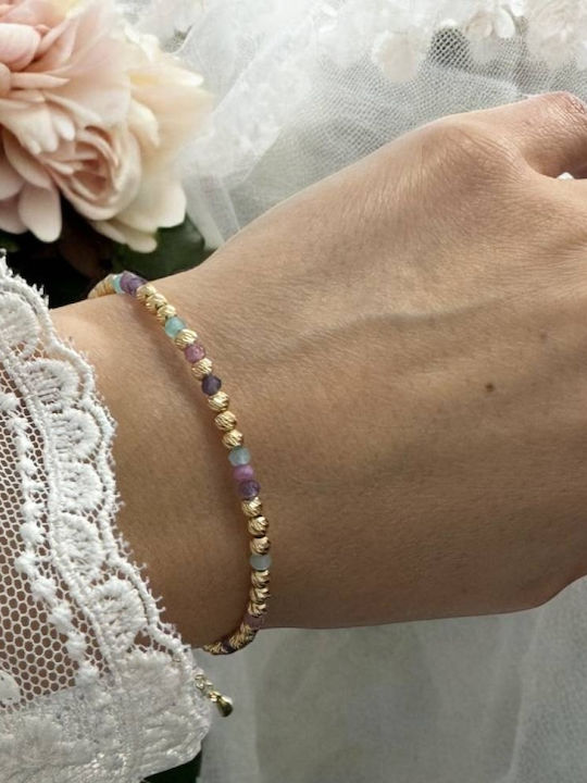 Brățară Elegantă Handmade Pentru Femei Imani Ametist Roz Turmalină Amazonit Argint 925 Plăcută Cu Aur Mărgele