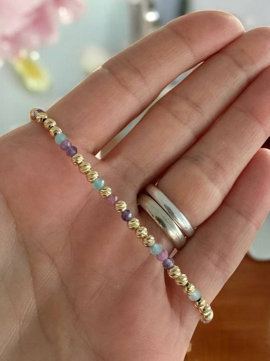 Brățară Elegantă Handmade Pentru Femei Imani Ametist Roz Turmalină Amazonit Argint 925 Plăcută Cu Aur Mărgele