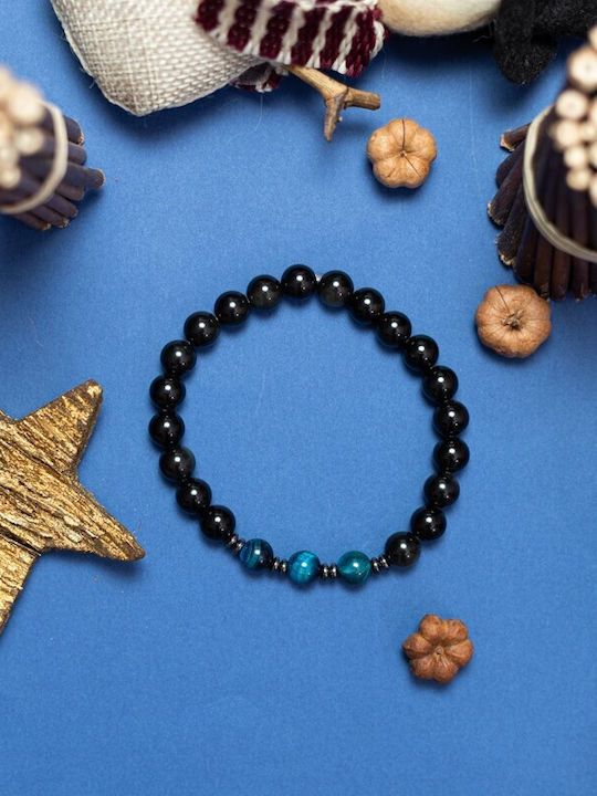 Handmade Men's Bracelet Elam From Royal Blue Tiger Eye Obsidian 8mm Beads Handmade Men's Bracelet Elam From Royal Blue Tiger Eye Obsidian 8mm Beads