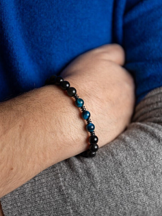 Brățară Handmade Pentru Bărbați Elam Din Ochi Protector Tigru Albastru Regal Obsidian Mărgele 8mm