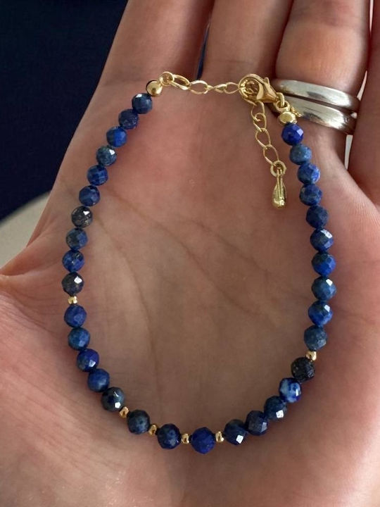 Brățară Argint Placată Cu Aur 4mm Cristale Lapis Lazuli Tăiate