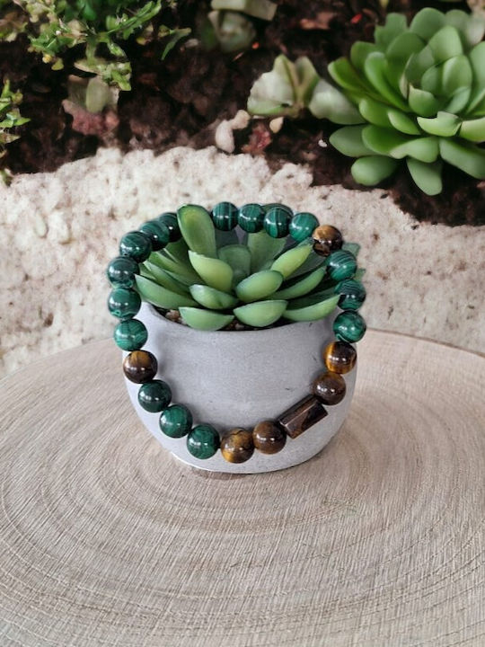 Men's Hajari Bracelet Made Natural Malachite Crystals Tiger's Eye