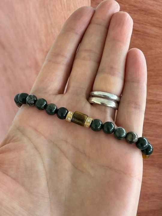 Brățară Pentru Bărbați Adri Cu Jaspru Verde Și Cristale Ochi Protector Accesorii Din Oțel Inoxidabil