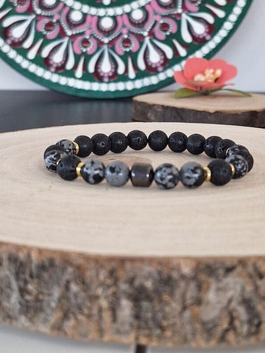 Brățară Pentru Bărbați Jay Din Hematit Fulgi De Zăpadă Obsidian Pietre Vulcanice Mărgele 8mm