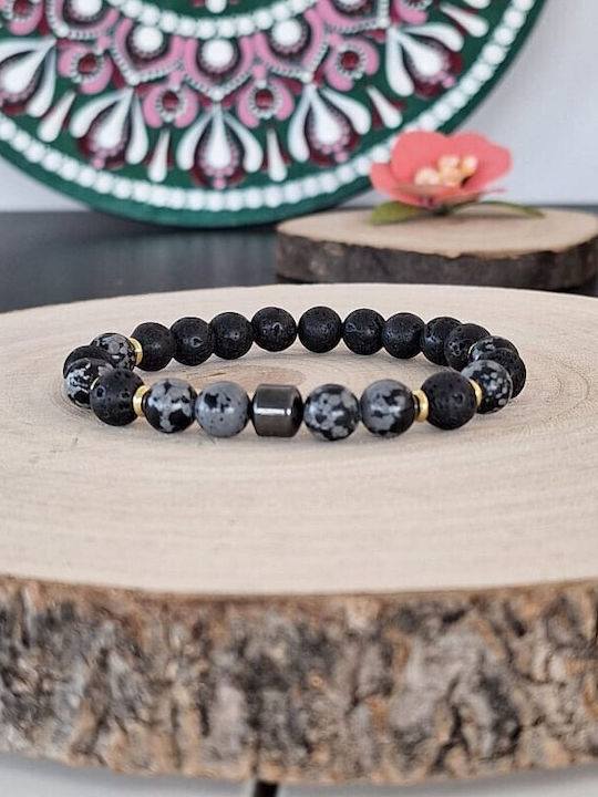 Brățară Pentru Bărbați Jay Din Hematit Fulgi De Zăpadă Obsidian Pietre Vulcanice Mărgele 8mm