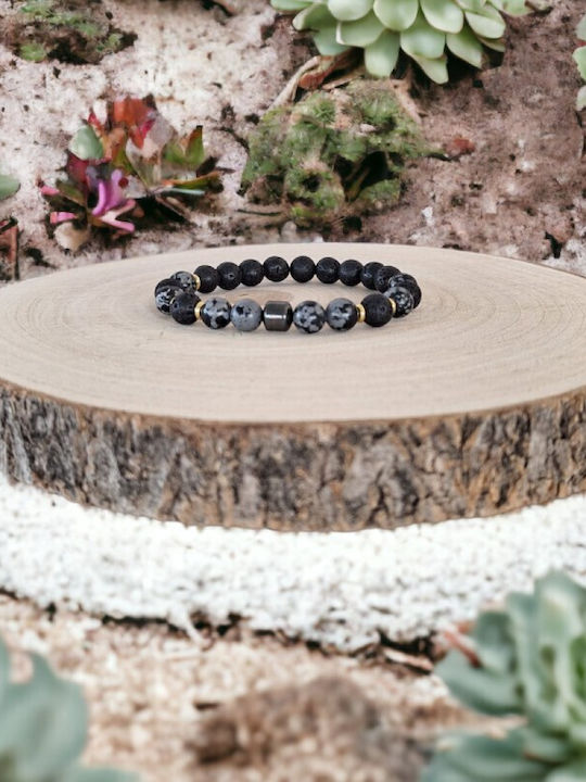 Brățară Pentru Bărbați Jay Din Hematit Fulgi De Zăpadă Obsidian Pietre Vulcanice Mărgele 8mm