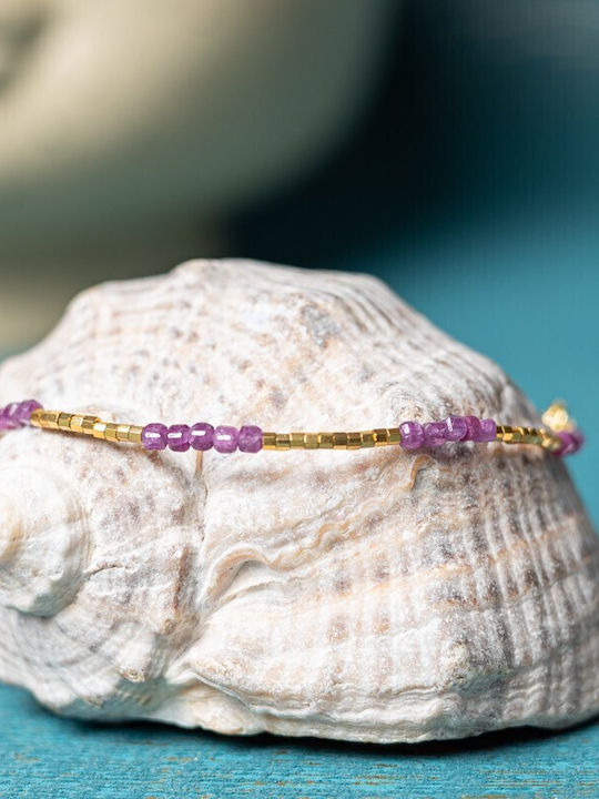 Brățară Delicată Boho Din Turmalină Roz Pietre Semiprețioase Placă De Aur 18k