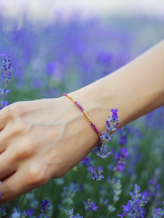 Brățară Delicată Boho Din Turmalină Roz Pietre Semiprețioase Placă De Aur 18k