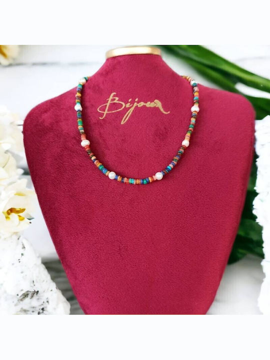 Colier Choker Din Argint 925 Cu Mărgele Naturale Ayana Și Cioburi Colorate De Scoică